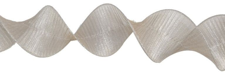 Silver Ruffle Ribon Ruffle Ribbon - 10cm x 2.7m - Oyster — Artificial Floral Supplies