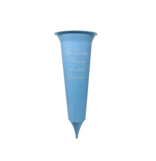 Grave Vase Spike - In Loving Memory Grandson - Light Blue