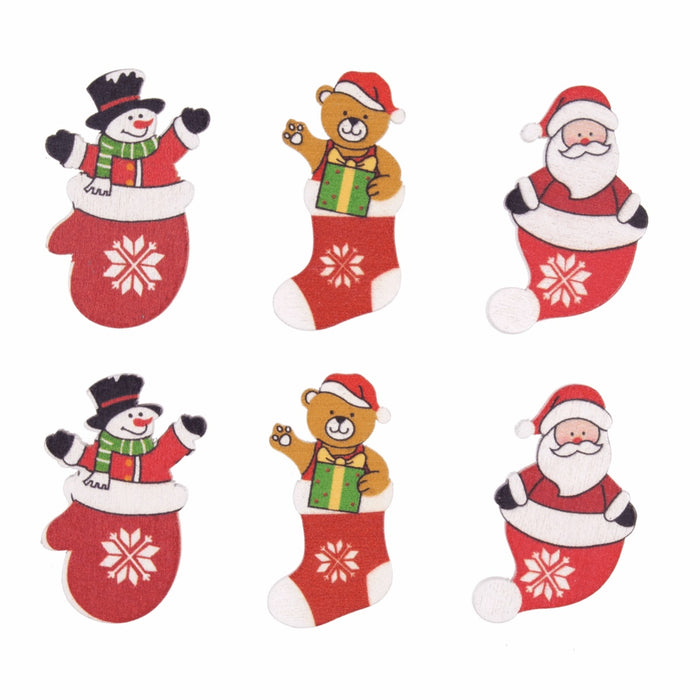 Craft Embellishment - Wooden Santa & Bear - Pack of 8
