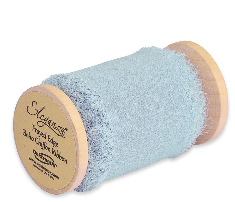 Single Reel of Frayed Edge Boho Chiffon Ribbon - 50mm x 5m - Powder Blue