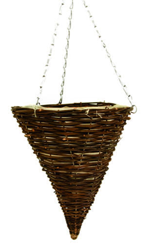 Black Rattan Hanging Basket - 12" Cone