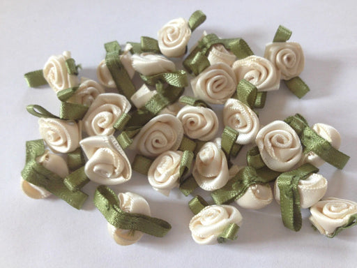 10mm Satin Cream Ribbon Rose 100pcs