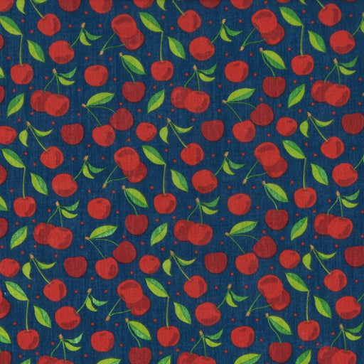 1 metre Cherry \ Cherries on Navy Background Polycotton Fabric x 43" Width