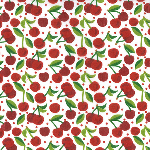 1M Cherry \ Cherries on Ivory Background Polycotton Fabric x 43" Width