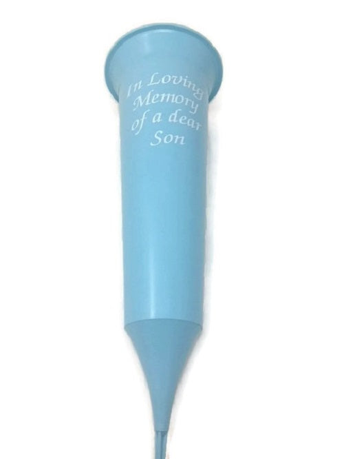 Light Blue  Grave Vase Spike In Loving Memory of a - Son