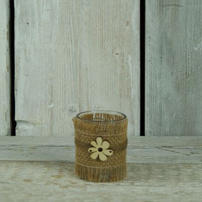 Glass Jar with Hessian Ribbon and Flower H7.5 x Ø5.8cm