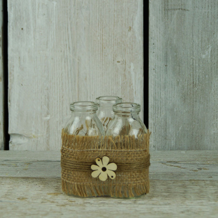 Trio of Glass Bottles in Hessian Ribbon