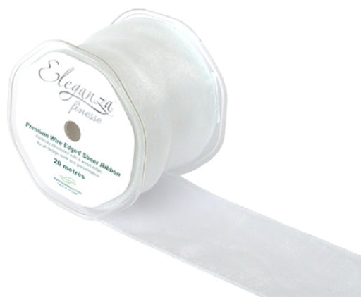 70mm x 20m Wired Chiffon Organza Ribbon - White