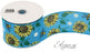 Wired Edge Ribbon Turquoise 63mm x 9.1m - Sunflower & Bee