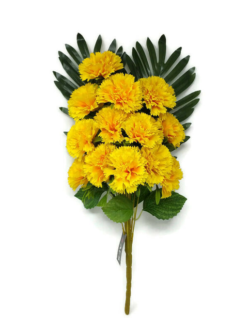 Yellow Carnation & Palm Leaf  Bush x 50cm - Front Facing Arrangement