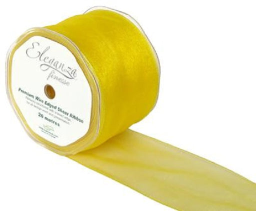 70mm x 20m Wired Chiffon Organza Ribbon - Yellow