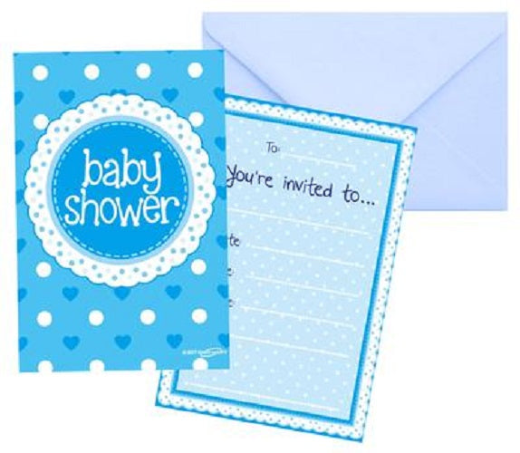 8 Baby Shower Invites with Envelopes - Blue