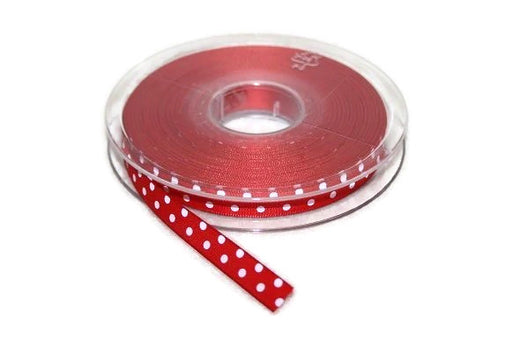 10mm x 20m Red with White polka dots Ribbon
