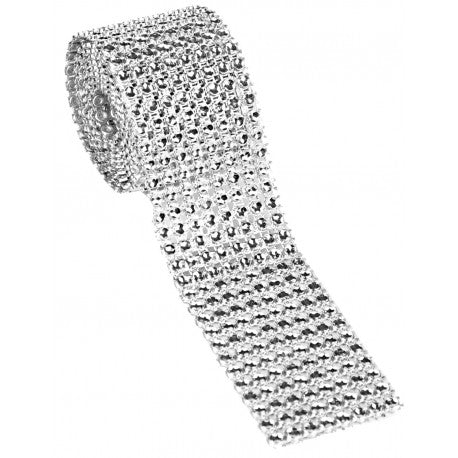 Diamante Mesh Ribbon Amazing Wraps - Silver 3cm x 98cm