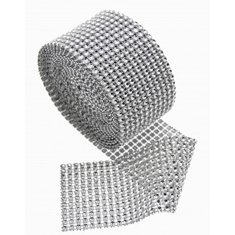 Diamante Mesh Ribbon Amazing Wraps - Silver (6cm x 5yards)