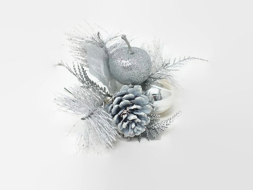 Glittered Silver and White Apple & Pine Cone Pick x 20cm