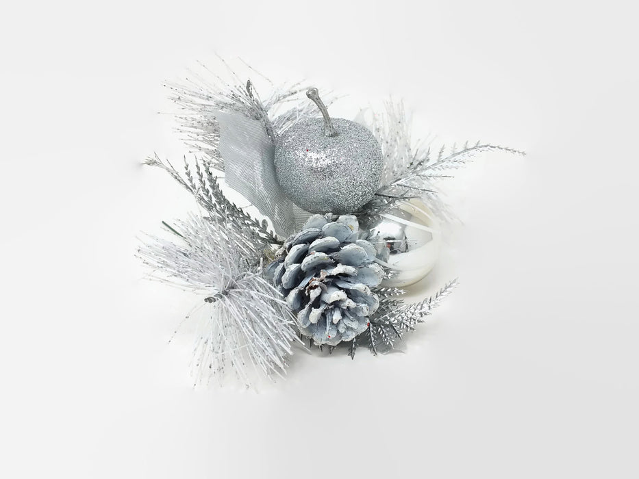 Glittered Silver and White Apple & Pine Cone Pick x 12 518140