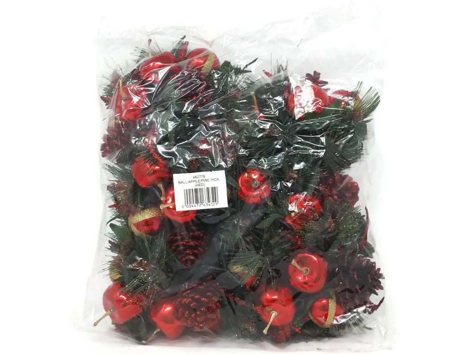 Red Apple & Pine Cone Picks x 12