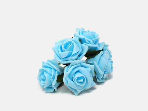 6 Head Foam Rose Bunch - Aqua Blue