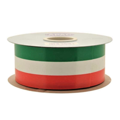 Tri Colour Poly Ribbon Red White & Green 50mm