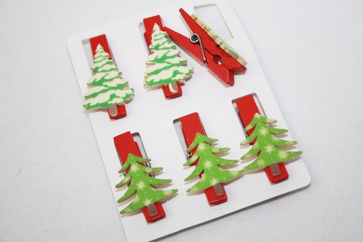 Christmas Mini Pegs - Assorted Tree Design Pegs x 6