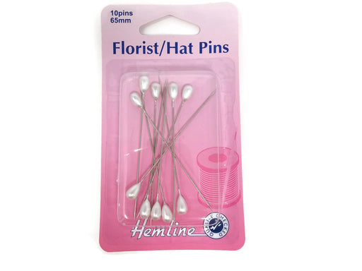 10 x Florist / Hat Pins - Nickel x 65mm - Pearl Head
