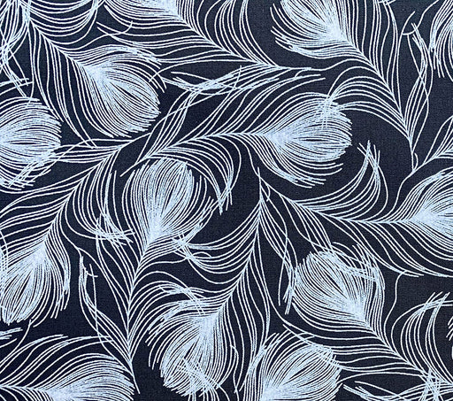 1M Feathers on Black 100% Cotton Poplin Fabric Width: 110cm (45 inches)