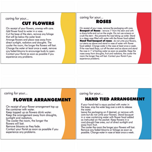 Flower Care Instruction Cards x 100 - Choice of Care Card