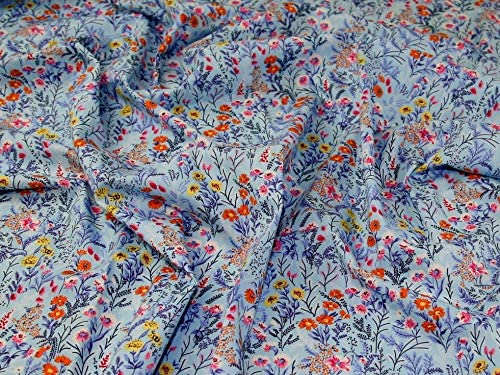 1m Meadow Flowers on Blue Background100% Cotton Fabric x 110cm Width