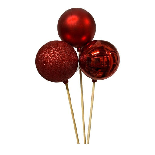 6 Bauble Picks on Wooden Stick - Red