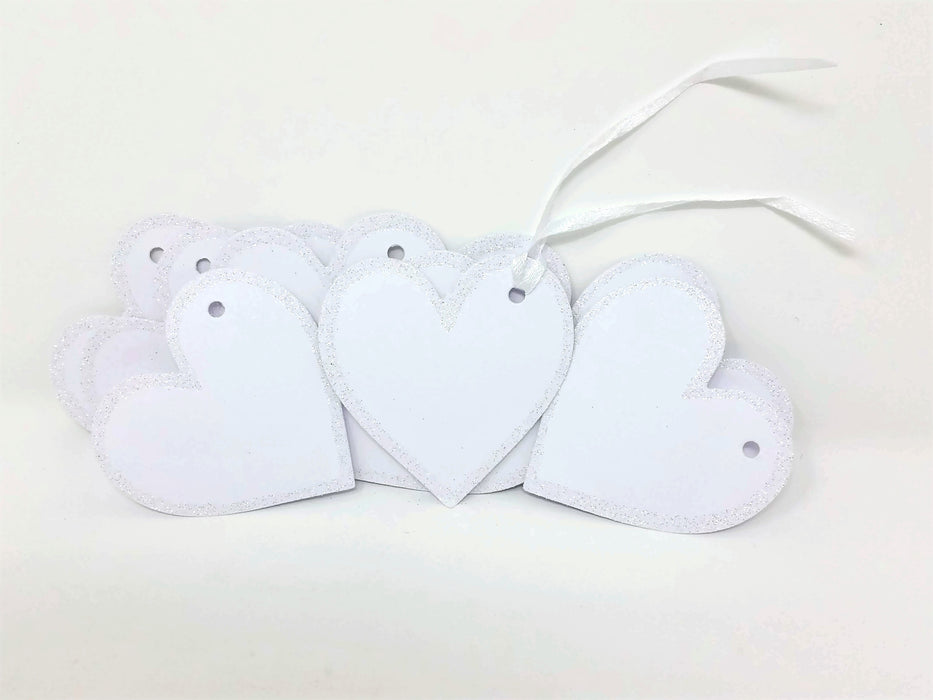 White Glitter Tags x 10 - Round, Square, or Heart