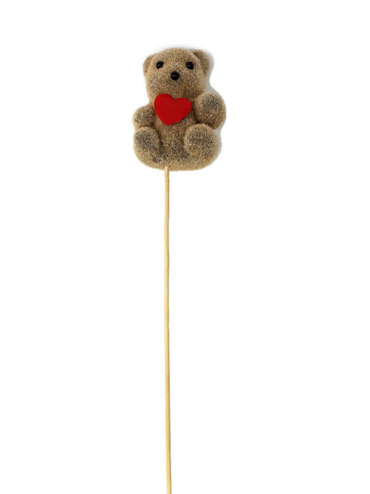 Teddy Bear with Red Heart on Wooden Stick x 57cm - Pack of 10