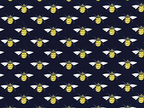 1 Metre 100% Cotton Bees on Navy Background Fabric 110cm Width