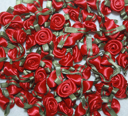 satin red  ribbon rose 100pcs