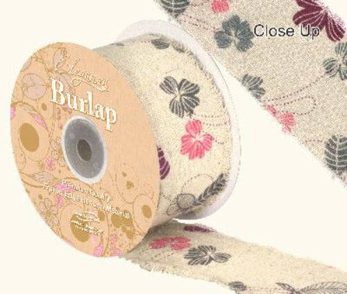 Burlap Frayed Edge Contemporary Floral 50mm x 10m