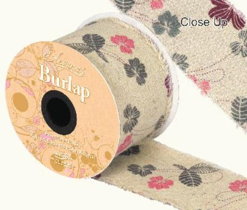 Burlap Frayed Edge Contemporary Floral 70mm x 10m