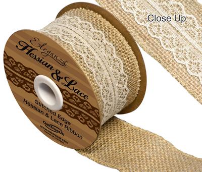 Woven Edge Hessian & Lace 50mm x 5yds Ivory