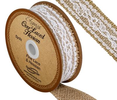 Overlaced Hessian 26mm x 4.47m (5yds) White Lace Ribbon