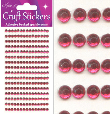 4mm Cerise \ Hot Pink Diamante Gems Craft Stickers 240pcs