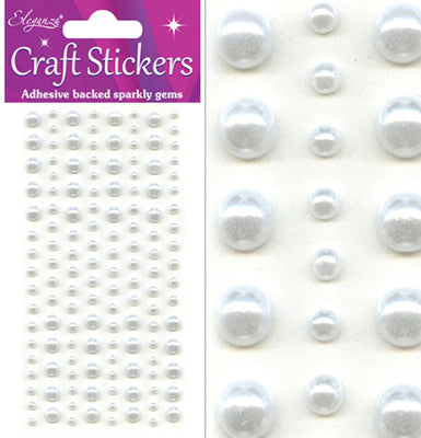 White Self Adhesive Craft Stickers 3mm-6mm x 136pcs Pearls