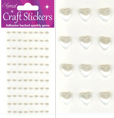 6mm Ivory Pearl Hearts Craft Stickers 88pcs