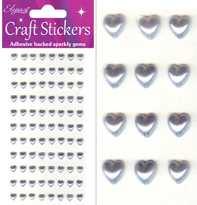 6mm Silver Pearl Hearts Craft Stickers 88pcs
