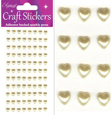 6mm Gold Pearl Hearts Craft Stickers 88pcs