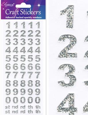 Bold Silver Glitter Craft Sticker Numbers