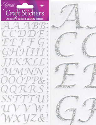 Calligraphy Capitol Silver Glitter Alphabet Letter Craft Stickers