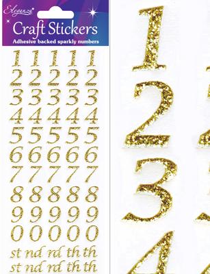 Craft Stickers Stylised Numbers in Gold Self Adhesive