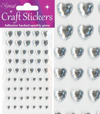 Mixed Size Diamante Heart Craft Stickers - Clear \ Silver