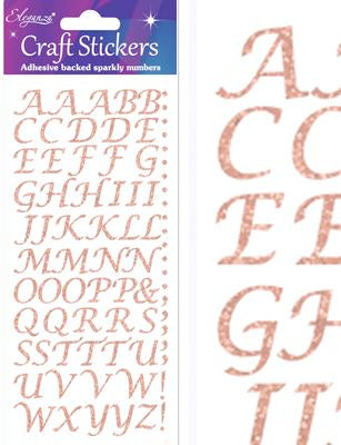 Calligraphy Capitol Rose Gold Glitter Alphabet Letter Craft Stickers