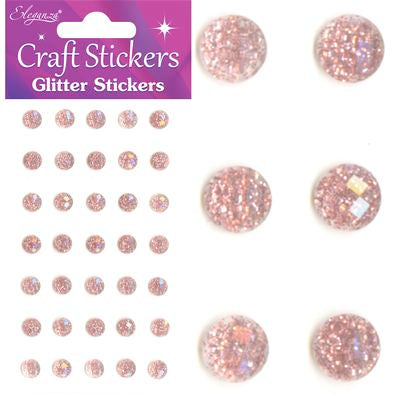 8mm Rose Gold Glitter Gems 35pcs Craft Stickers