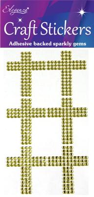 4cm Gold Cross Diamante Craft Stickers 6pcs